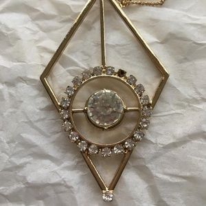 Gold Rhinestone and Blue Stone Necklace